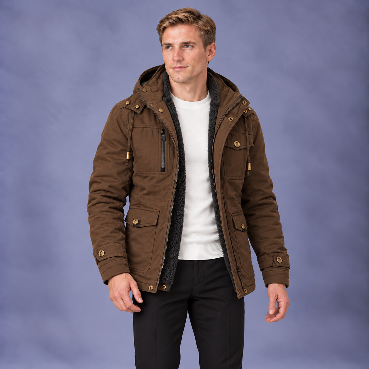 Men's Fleece Lined Hooded Jacket