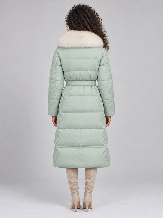 Women’s Long Hooded Puffer Coat – Faux Fur Collar