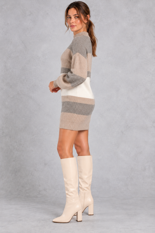 Women's Colour Block Knitted Jumper Dress