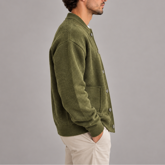 Men's Textured Knitted Button-Up Cardigan