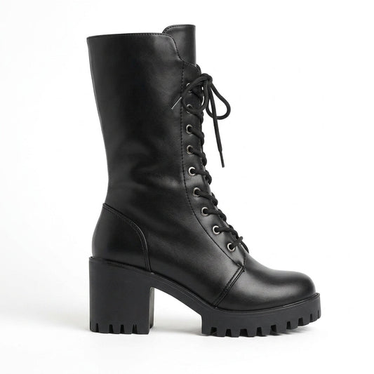 Women's Platform Leather Combat Boots