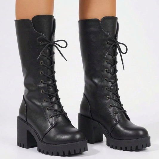 Women's Platform Leather Combat Boots