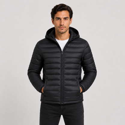 Men's Quilted Hooded Jacket - Warm Winter Full Zip