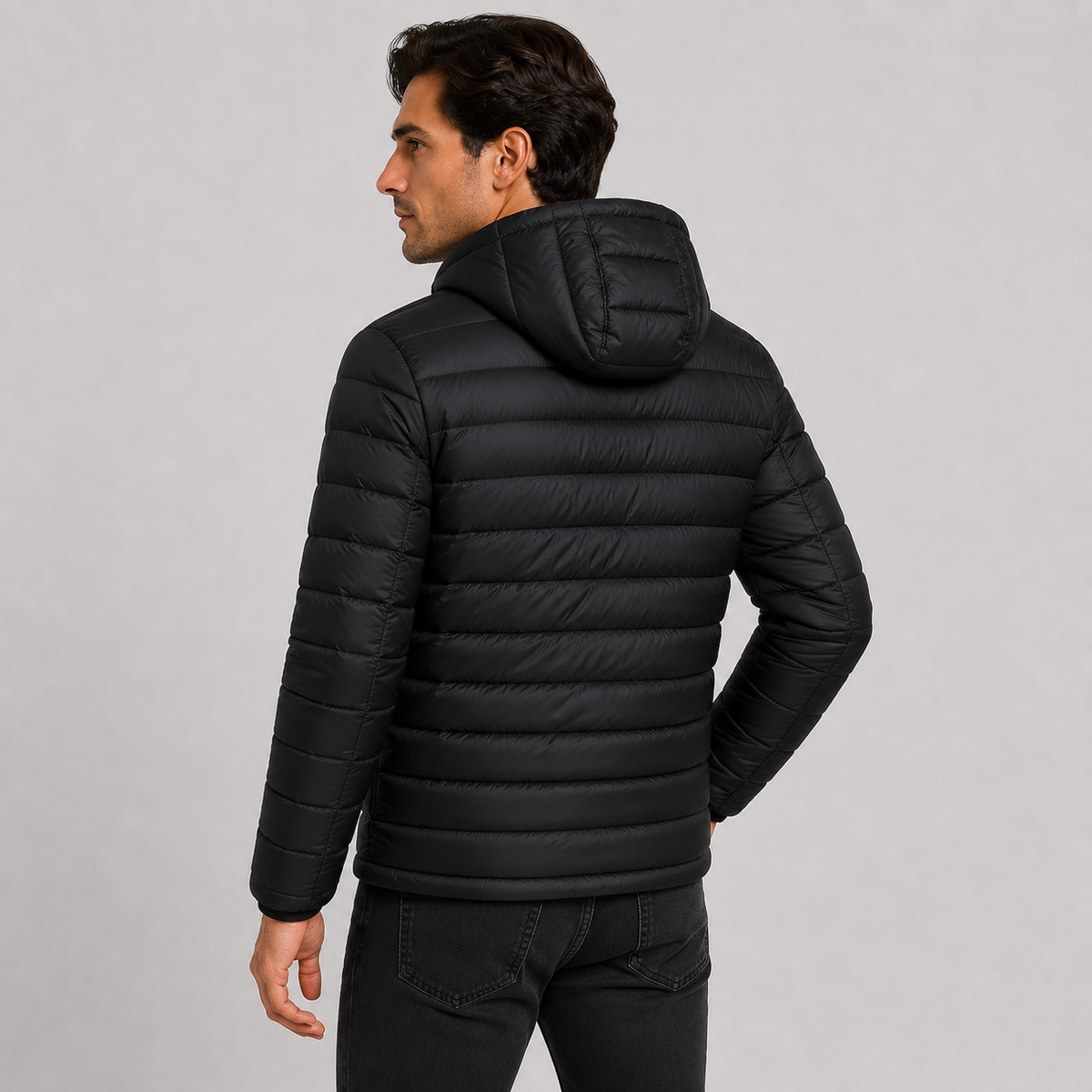 Men's Quilted Hooded Jacket - Warm Winter Full Zip