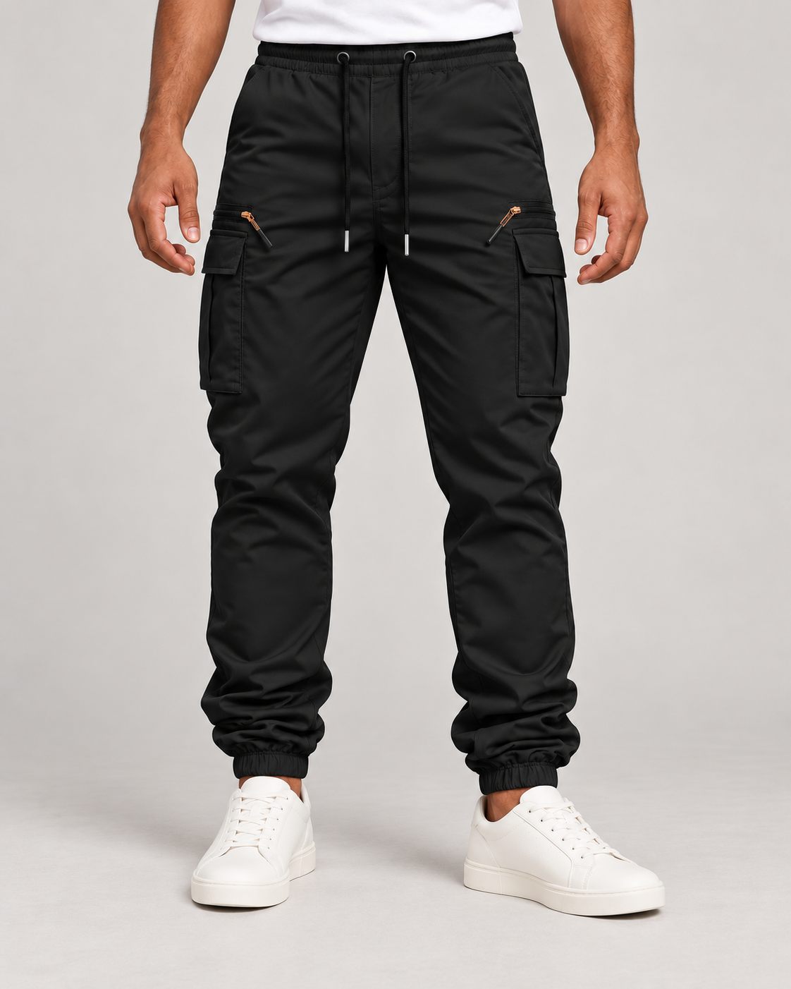 Men’s Stretch Cargo Joggers with Drawstring Waist and Zip Pockets
