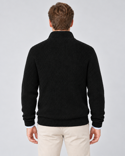 Men's Cashmere Quarter-Zip Jumper – Ribbed Knit & High Collar