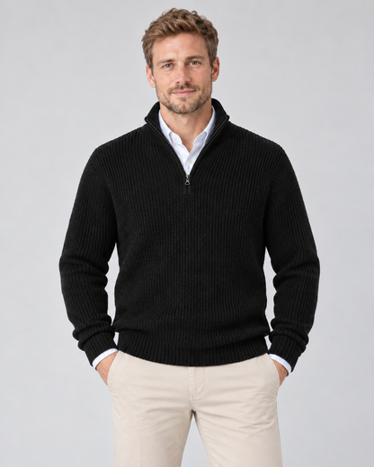 Men's Cashmere Quarter-Zip Jumper – Ribbed Knit & High Collar