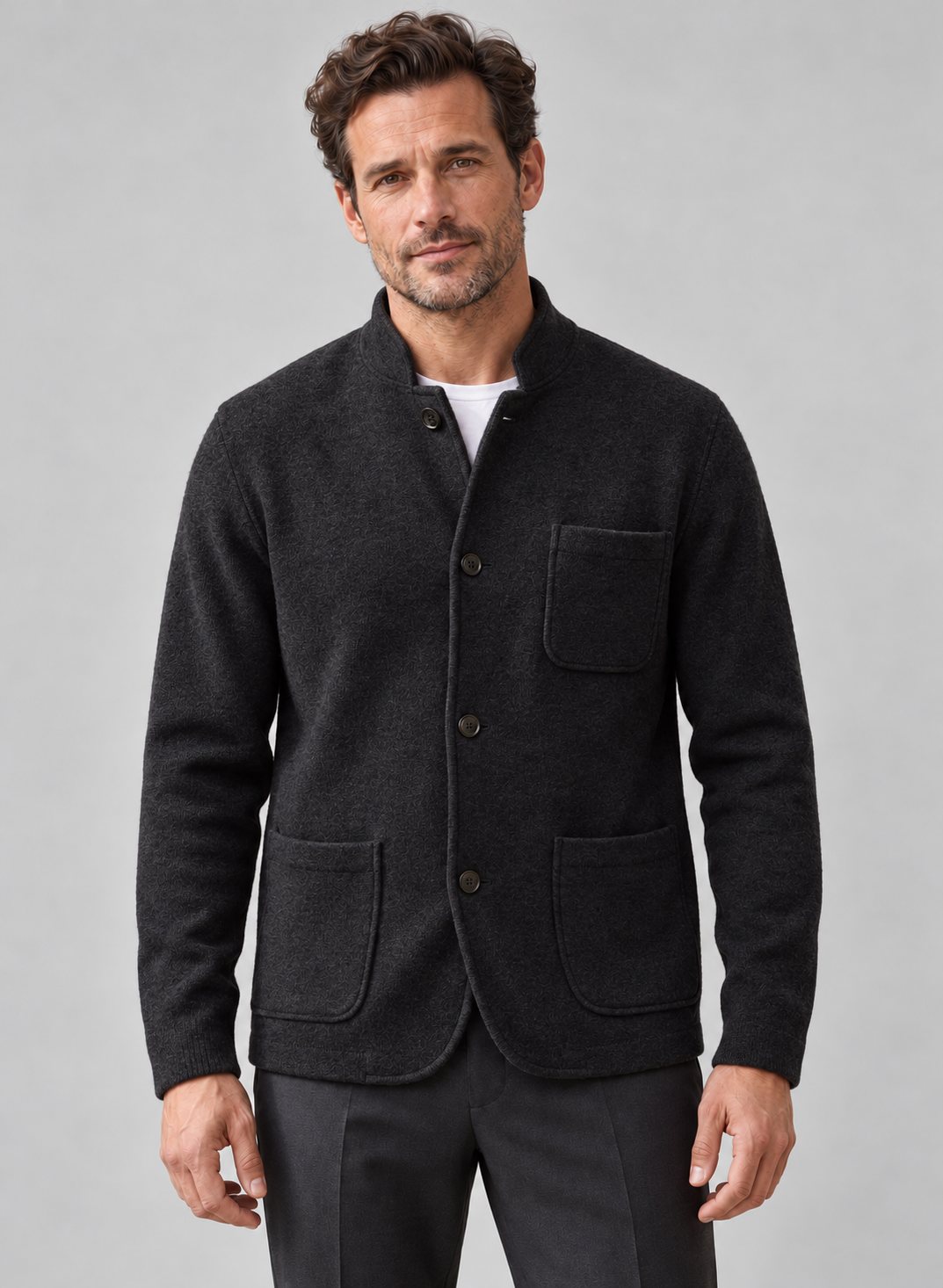 Men’s Cardigan With Wool Blend Knit