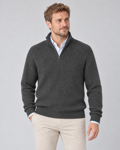 Men's Cashmere Quarter-Zip Jumper – Ribbed Knit & High Collar