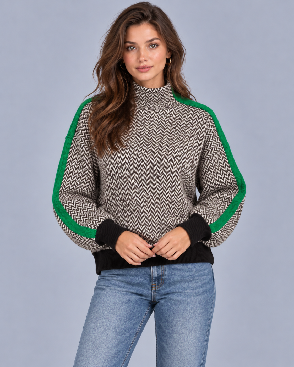 Women's Herringbone Knit Turtleneck Jumper