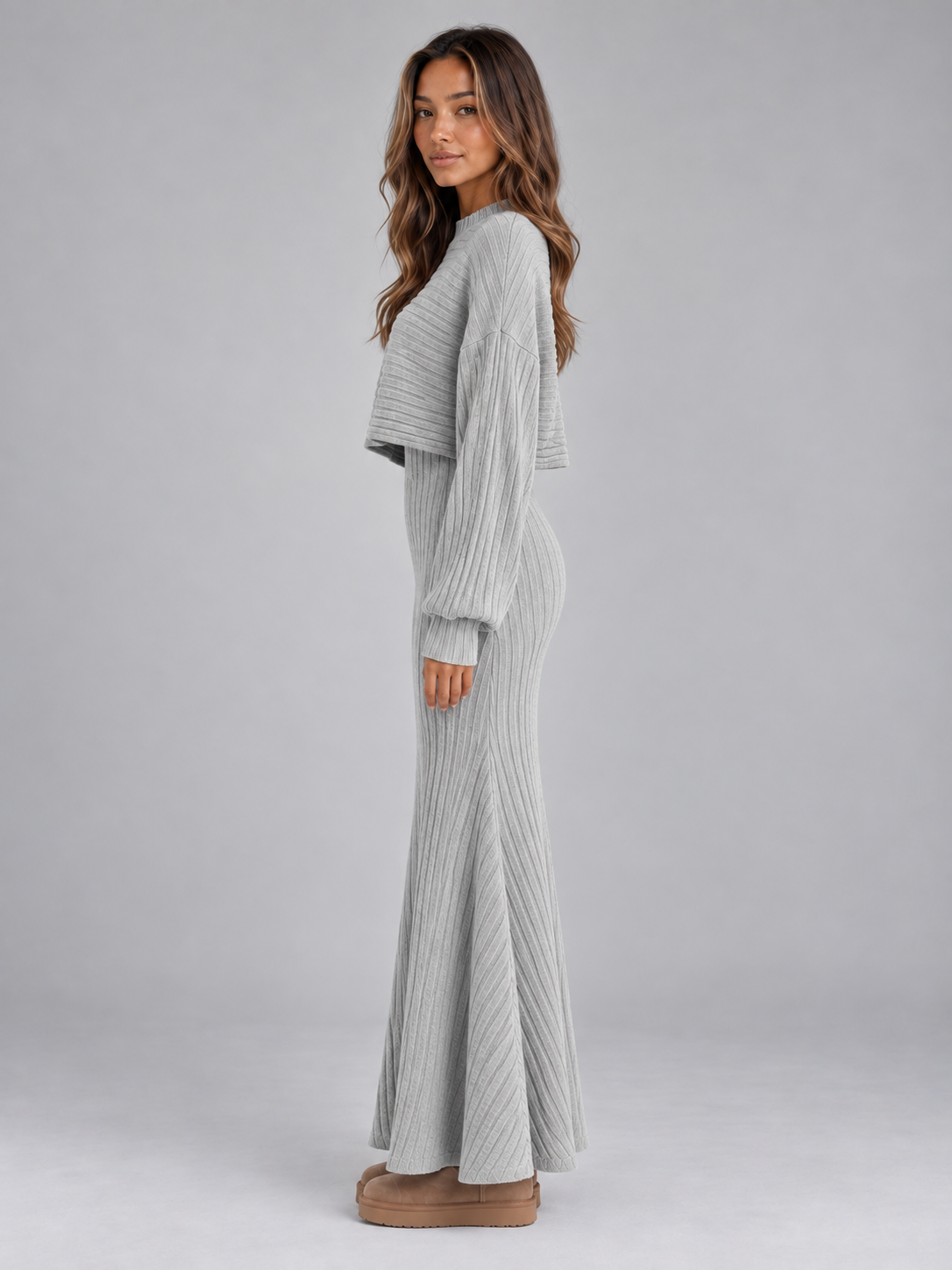 Women's Ribbed Knit Jumper & Maxi Skirt Set