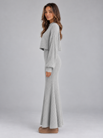 Women's Ribbed Knit Jumper & Maxi Skirt Set