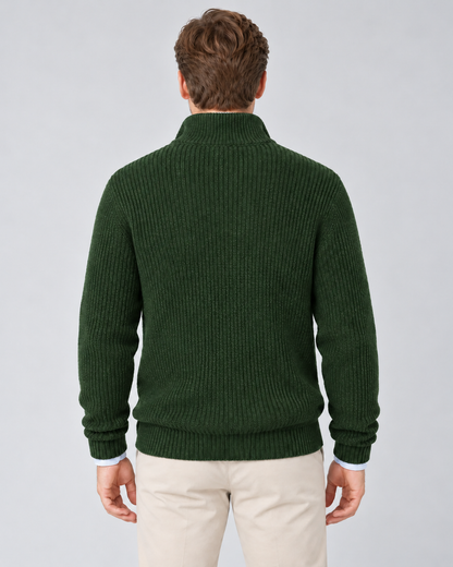 Men's Cashmere Quarter-Zip Jumper – Ribbed Knit & High Collar