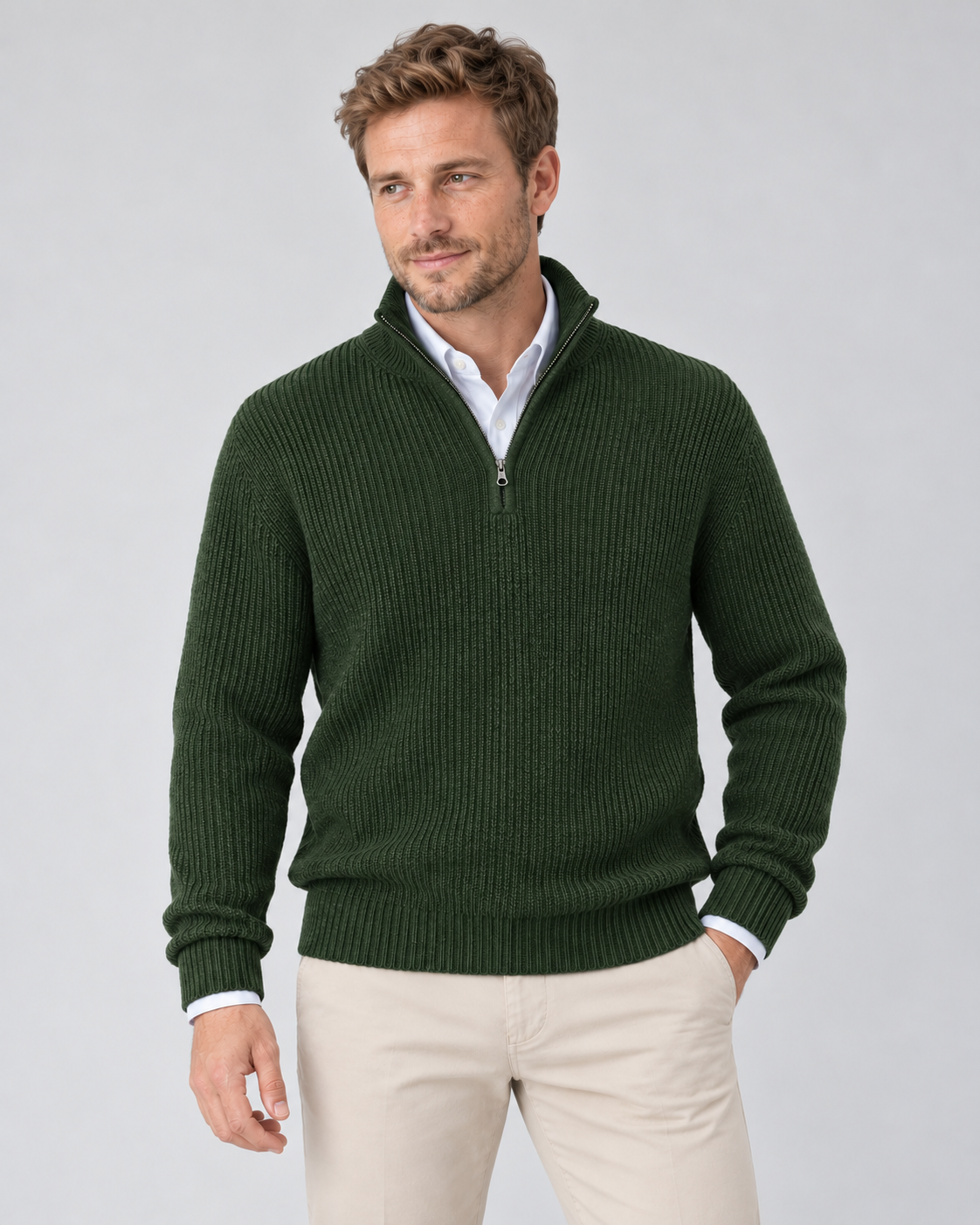 Men's Cashmere Quarter-Zip Jumper – Ribbed Knit & High Collar