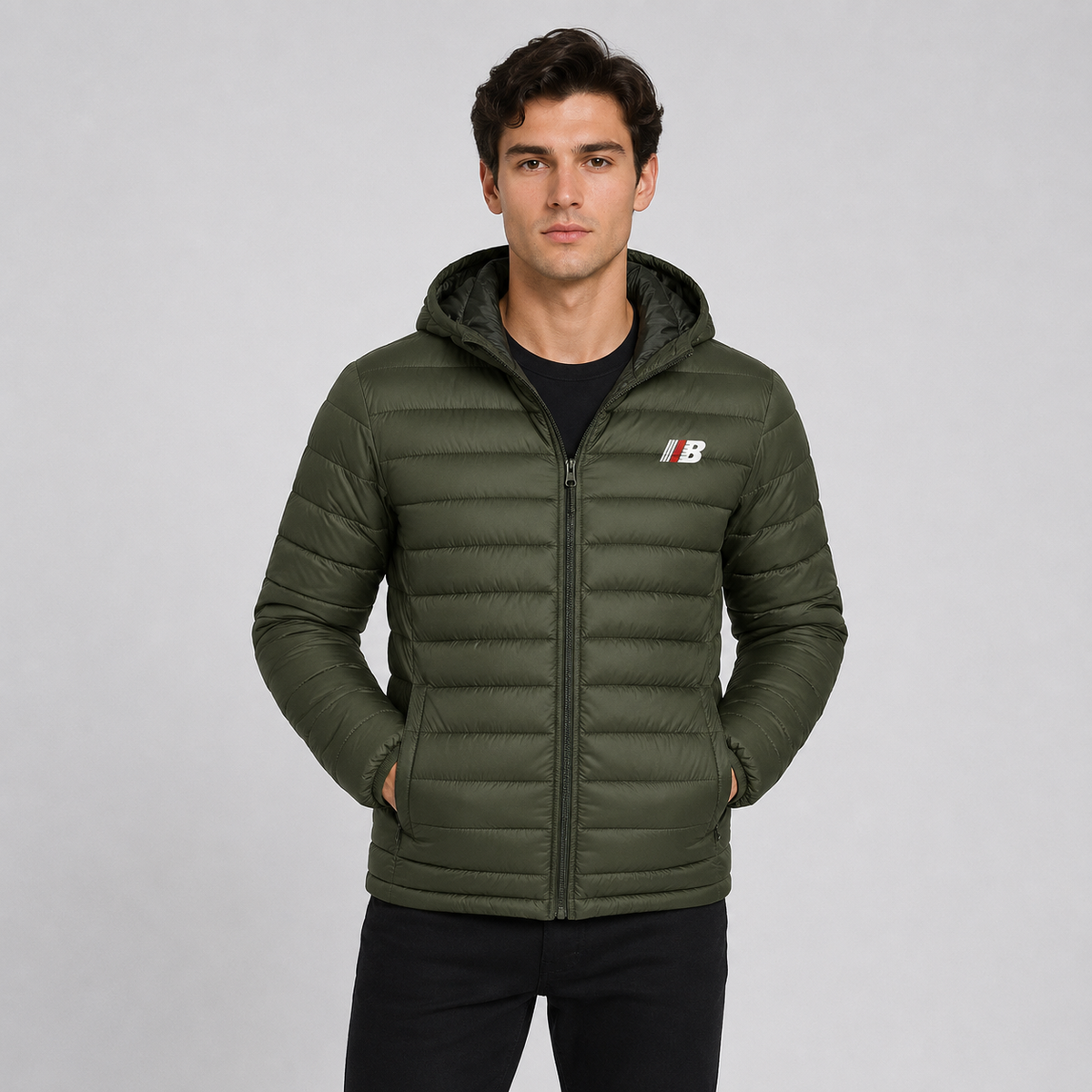 Men's Quilted Hooded Jacket - Warm Winter Full Zip