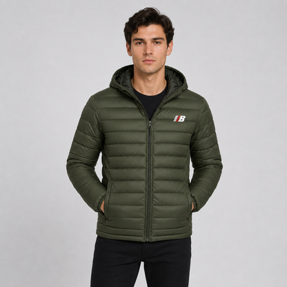 Men's Quilted Hooded Jacket - Warm Winter Full Zip