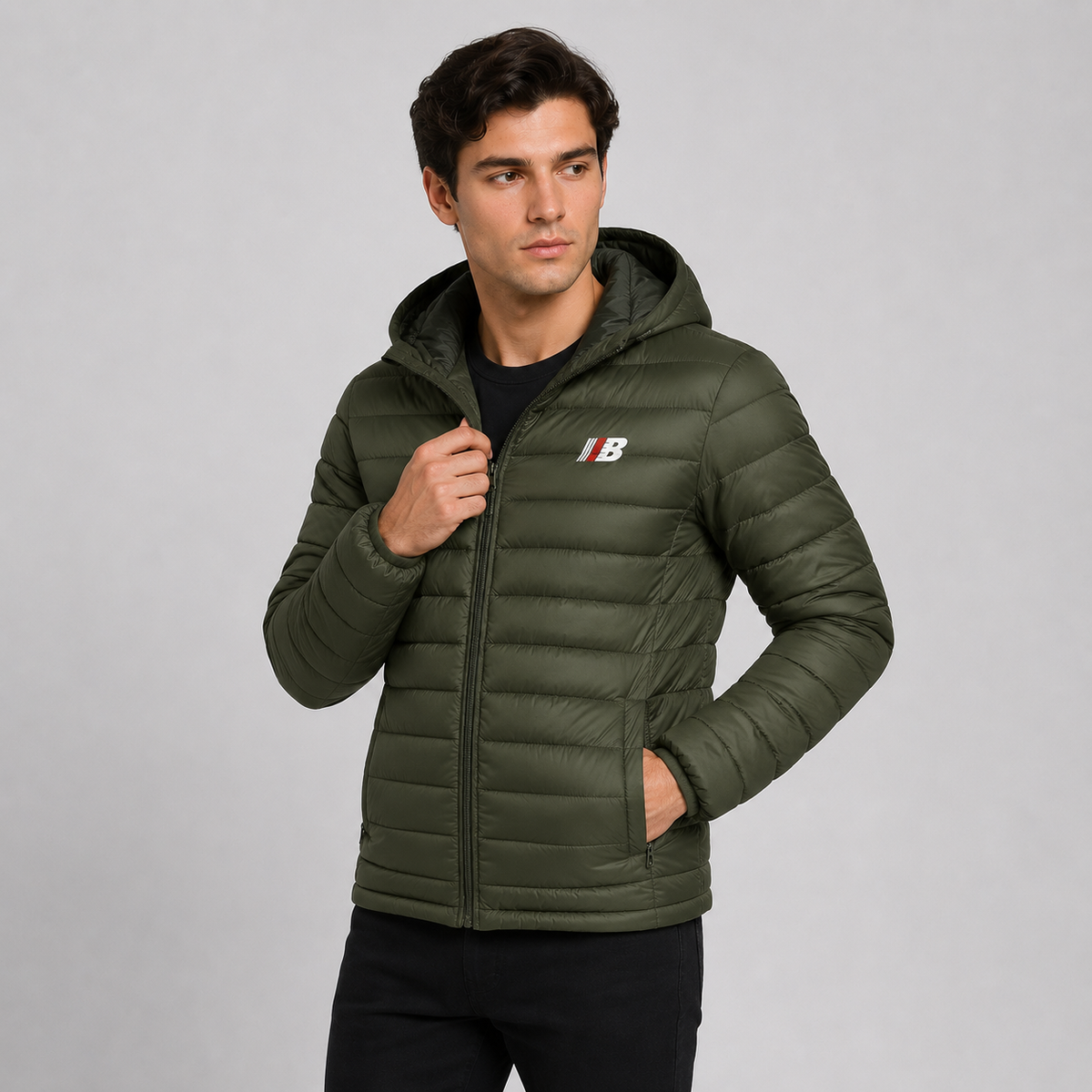 Men's Quilted Hooded Jacket - Warm Winter Full Zip