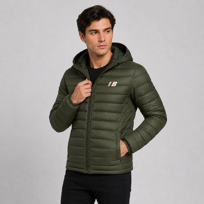 Men's Quilted Hooded Jacket - Warm Winter Full Zip
