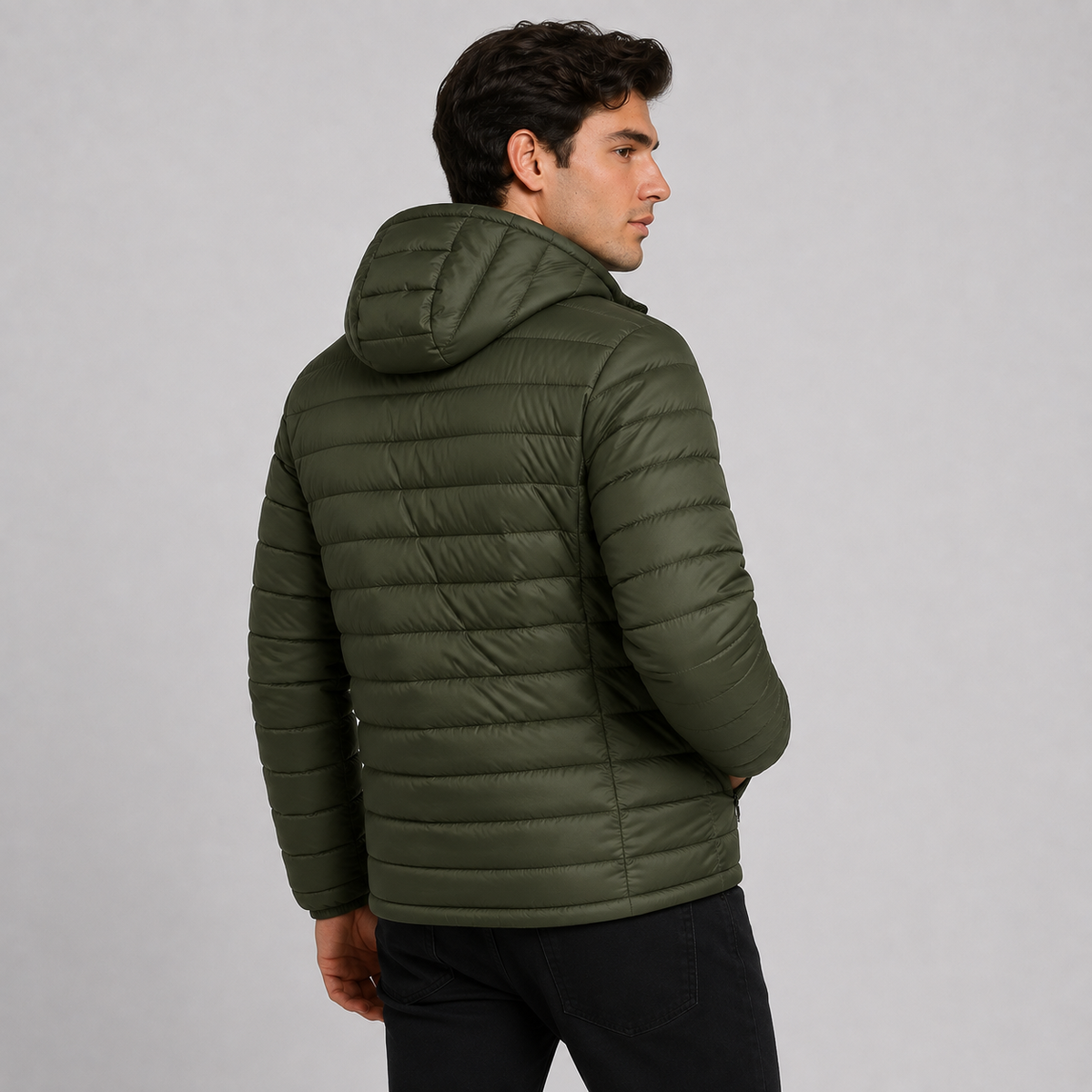 Men's Quilted Hooded Jacket - Warm Winter Full Zip