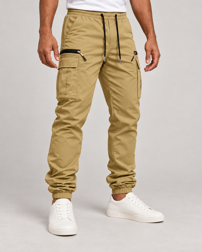 Men’s Stretch Cargo Joggers with Drawstring Waist and Zip Pockets