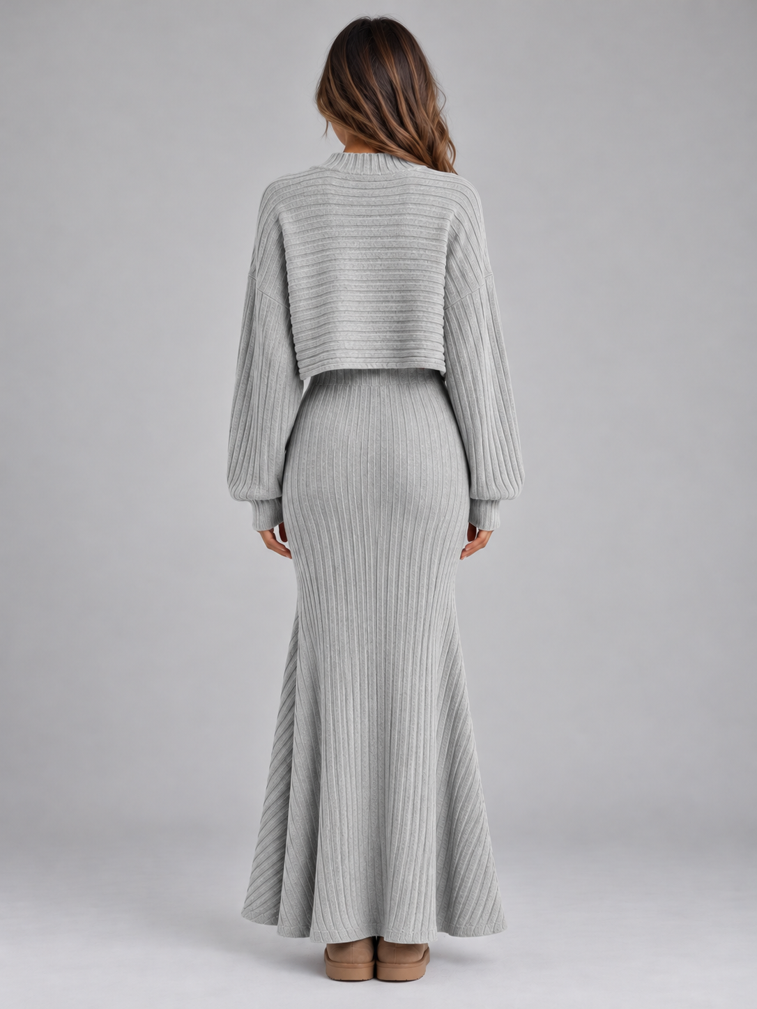 Women's Ribbed Knit Jumper & Maxi Skirt Set