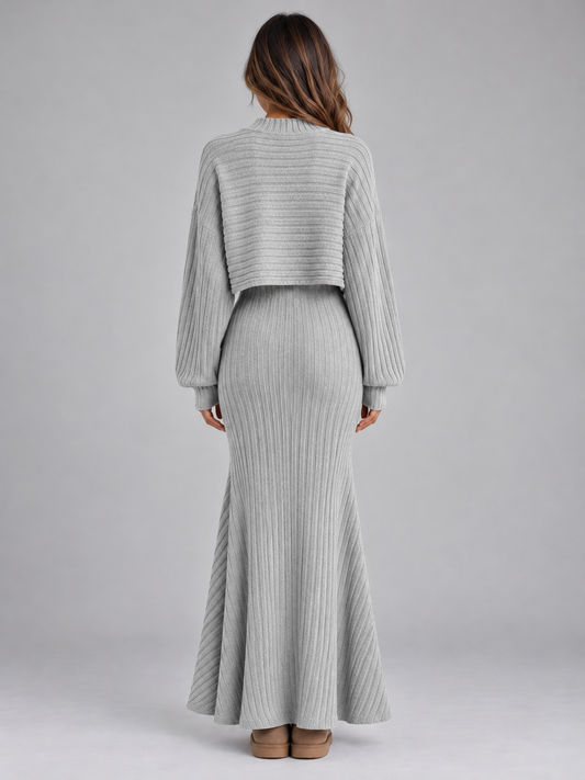 Women's Ribbed Knit Jumper & Maxi Skirt Set