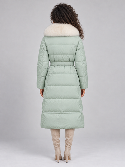 Women’s Long Hooded Puffer Coat – Faux Fur Collar