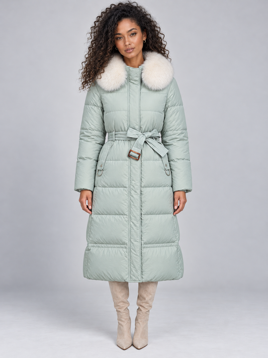 Women’s Long Hooded Puffer Coat – Faux Fur Collar