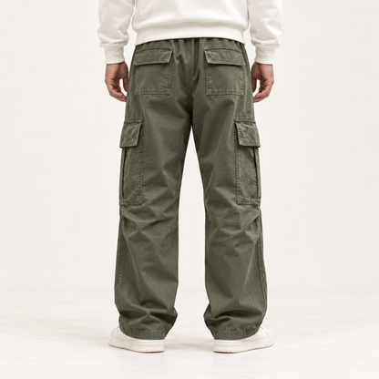 Men's Wide-Leg Cargo Trousers – Drawstring Waist & Relaxed Fit