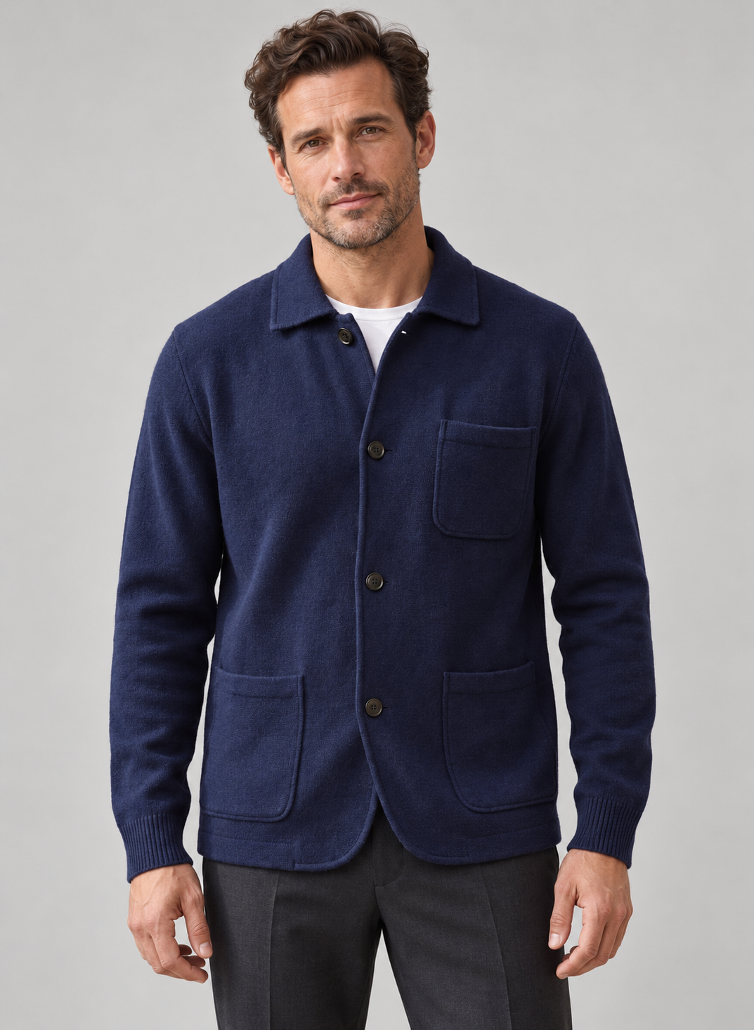 Men’s Cardigan With Wool Blend Knit