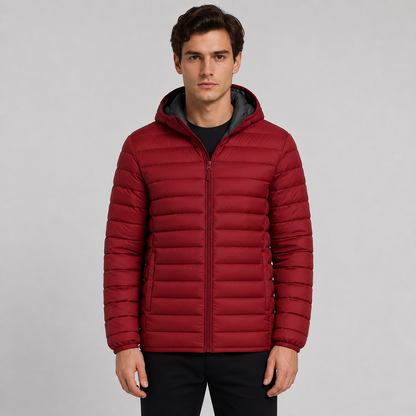 Men's Quilted Hooded Jacket - Warm Winter Full Zip