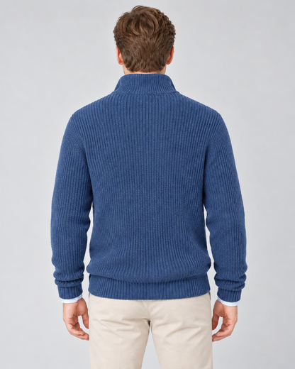 Men's Cashmere Quarter-Zip Jumper – Ribbed Knit & High Collar