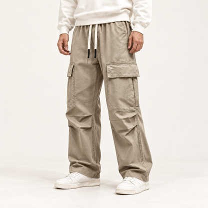 Men's Wide-Leg Cargo Trousers – Drawstring Waist & Relaxed Fit