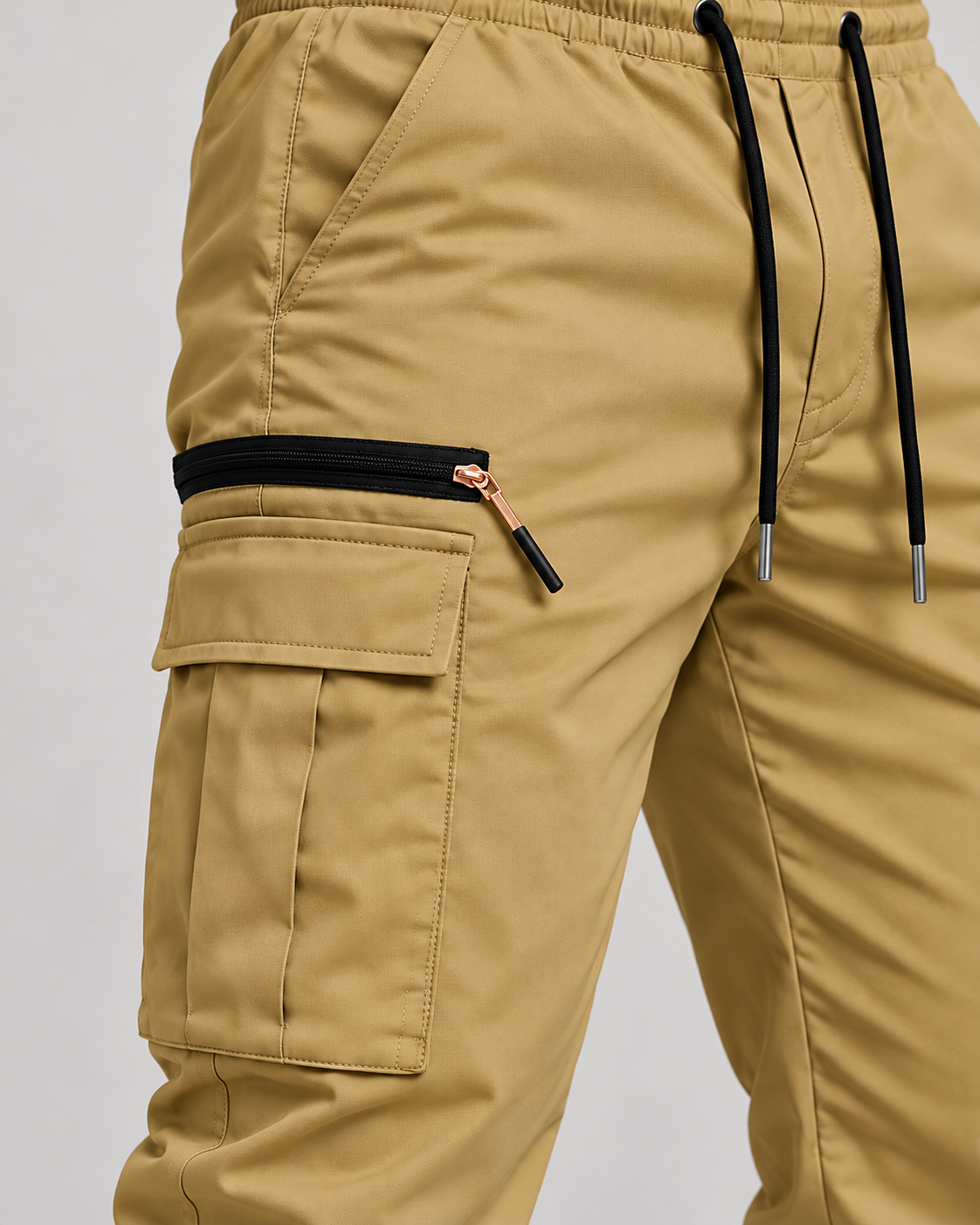 Men’s Stretch Cargo Joggers with Drawstring Waist and Zip Pockets