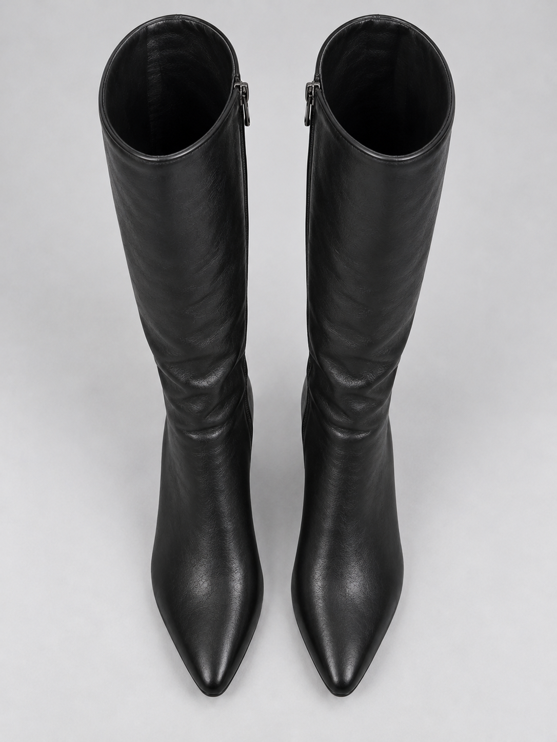 Women’s Knee High Leather Look Boots – Pointed Toe Block Heel