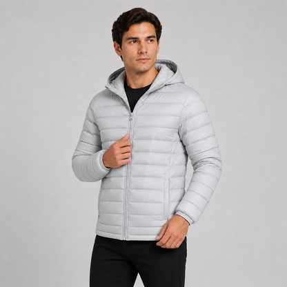 Men's Quilted Hooded Jacket - Warm Winter Full Zip