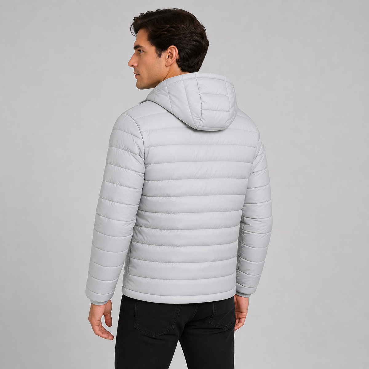 Men's Quilted Hooded Jacket - Warm Winter Full Zip