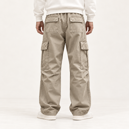 Men's Wide-Leg Cargo Trousers – Drawstring Waist & Relaxed Fit