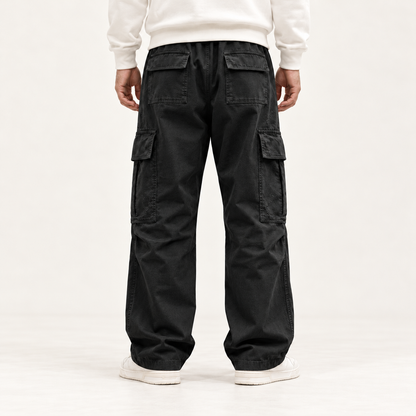 Men's Wide-Leg Cargo Trousers – Drawstring Waist & Relaxed Fit