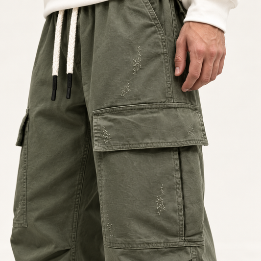 Men's Wide-Leg Cargo Trousers – Drawstring Waist & Relaxed Fit