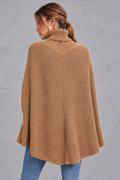 Women's Ribbed Turtleneck Poncho Jumper