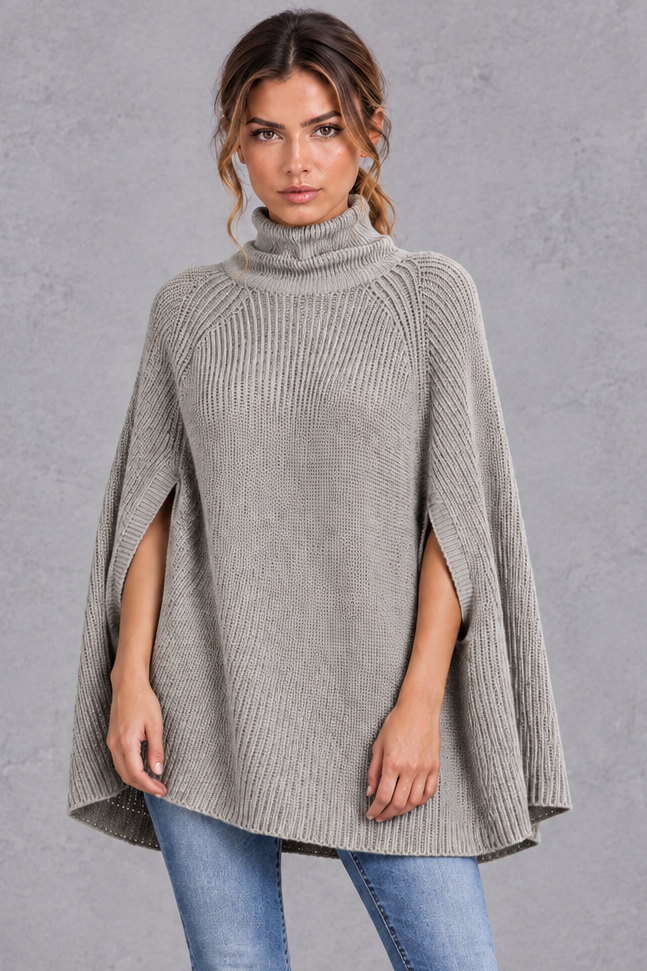 Women's Ribbed Turtleneck Poncho Jumper