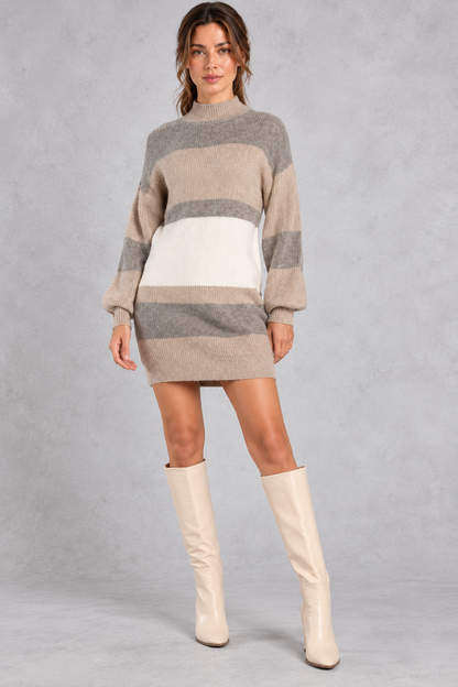 Women's Colour Block Knitted Jumper Dress