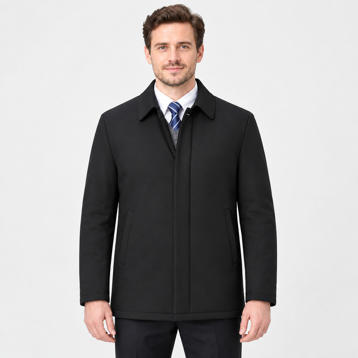 Men's Lapel Winter Jacket - Warm Lined Regular Fit
