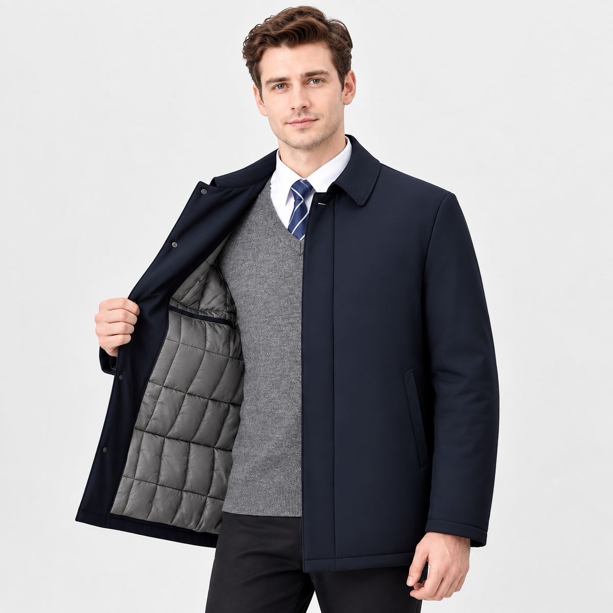 Men's Lapel Winter Jacket - Warm Lined Regular Fit