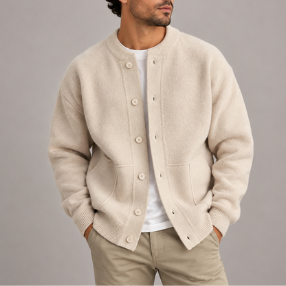 Men's Textured Knitted Button-Up Cardigan