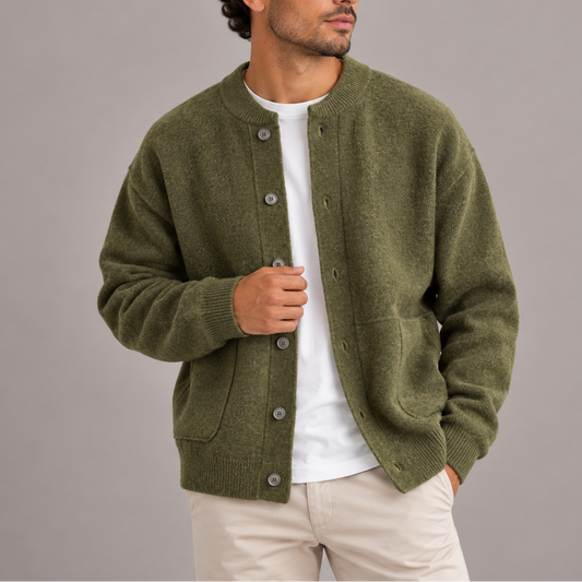 Men's Textured Knitted Button-Up Cardigan