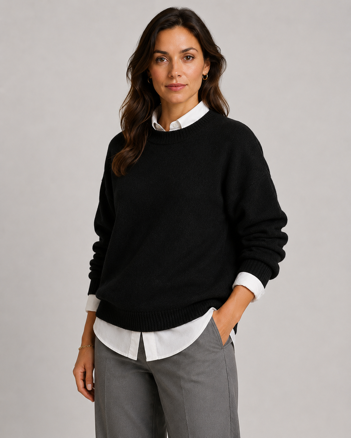 Women's Relaxed Fit Crew Neck Knitted Jumper